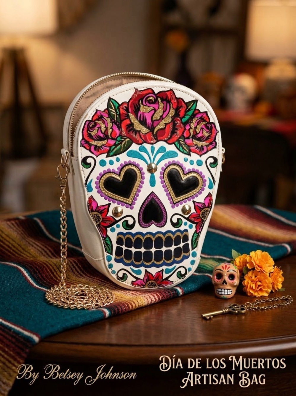 Betsey Johnson White Día de los Muertos Sugar Skull Crossbody Bag